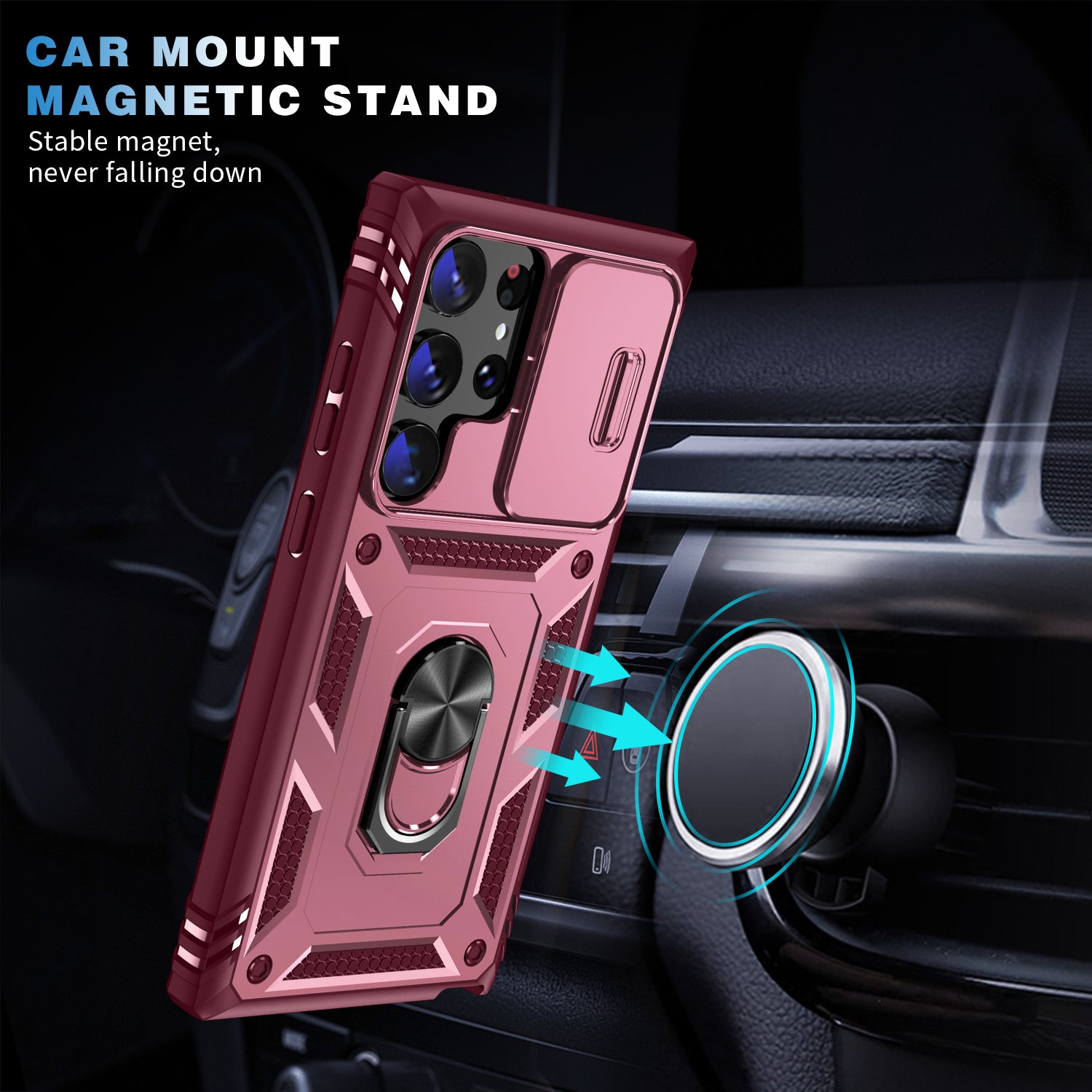 For Samsung Galaxy S23 Ultra Protective Phone Case with Ring Kickstand Card Holder Phone Back Cover with Sliding Camera Lid For Samsung Galaxy S23 Ultra Protective Phone Case with Ring Kickstand Card Holder Phone Back Cover with Sliding Camera Lid
